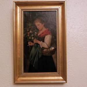 Oil on Canvas of Girl with Flowers