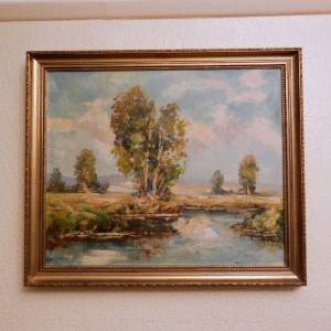 Impressionist Oil Painting on Canvas of Trees by a River