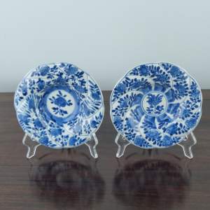 18th Century Pair of Chinese Porcelain Blue & White Floral Dishes
