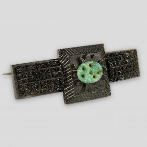 Victorian Whitby Jet and Jade Brooch