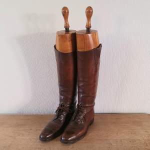 Vintage Brown Laced Riding Boots with Wooden Original Trees
