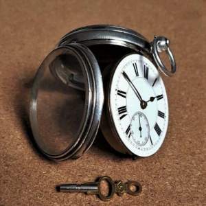 1887 Silver English Lever Pocket Watch & Key