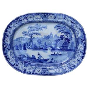 Nuneham Courtenay 19th Century Blue & White Wild Rose Large Meat Plate