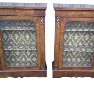 Pair of Antique Victorian Inlaid Walnut Pier Cabinets