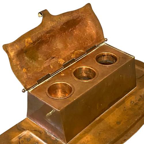 Arts & Crafts Hammered Copper Triple Inkwell image-3