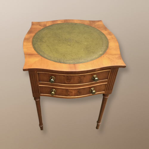 Pretty Reprodux Two Drawer Table with Leather Tooled Top image-1