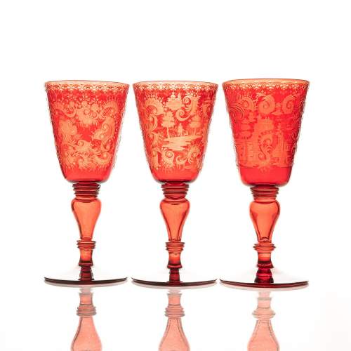 Three Large 19th Century Antique Bohemian Glass Goblets image-1