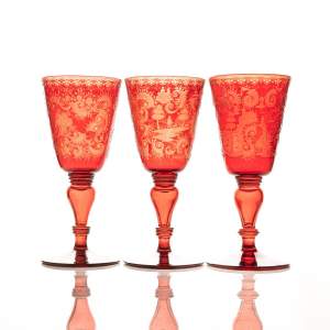 Three Large 19th Century Antique Bohemian Glass Goblets