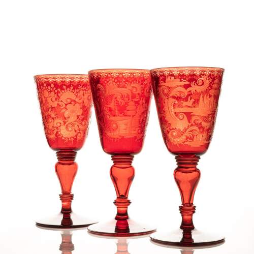 Three Large 19th Century Antique Bohemian Glass Goblets image-2