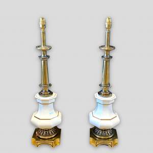 Pair of 20th Century White Porcelain and Brass Plated Lamps