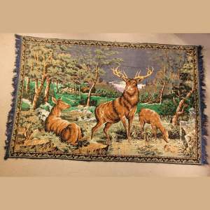 Vintage Stag and Doe Deer Scene Wall Tapestry or Rug