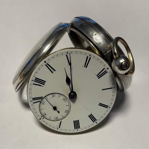 1886 Silver Fusee Pocket Watch with Albert Fob and Key image-2