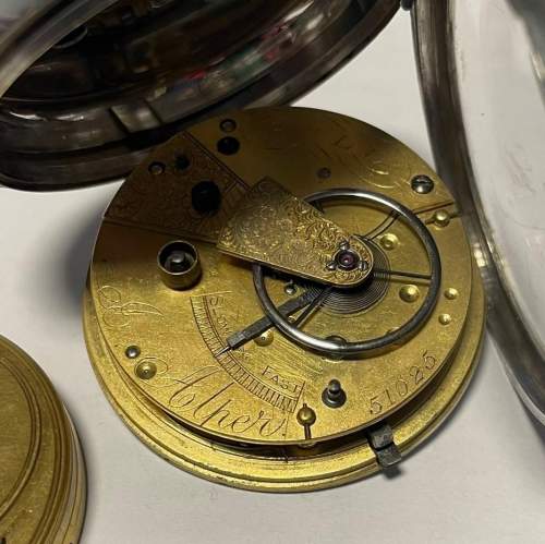 1886 Silver Fusee Pocket Watch with Albert Fob and Key image-4