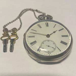 1875 Silver Open Face Fusee Pocket Watch with Keys