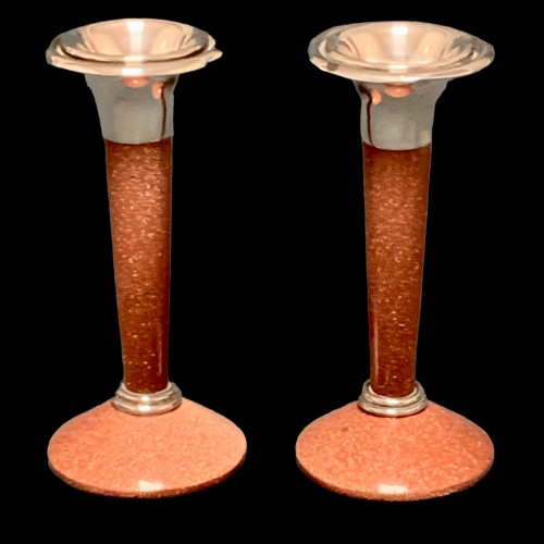 Rare 1970s Pair of Goldstone and Silver Candlesticks image-2