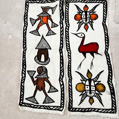 A Pair of Vintage African Kuba Textile Wall Tribal Art Hangings image-1