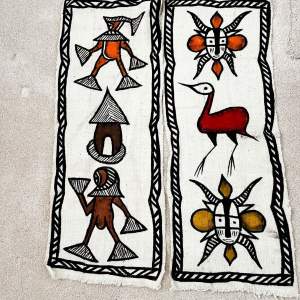 A Pair of Vintage African Kuba Textile Wall Tribal Art Hangings