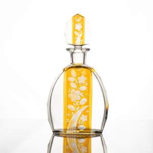 Antique Art Deco Bohemian Amber Glass Decanter