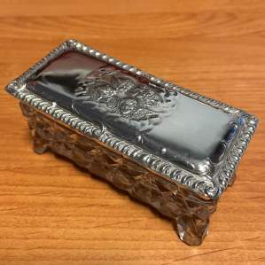 Edwardian Small Cut Glass Trinket Box with Silver Lid