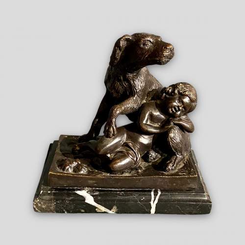 20th Century Bronze Figure of a Dog Guarding a Child image-1
