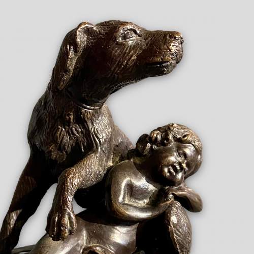 20th Century Bronze Figure of a Dog Guarding a Child image-2