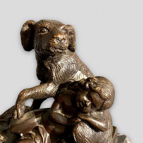 20th Century Bronze Figure of a Dog Guarding a Child image-3