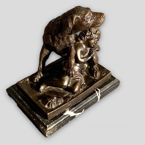 20th Century Bronze Figure of a Dog Guarding a Child image-4