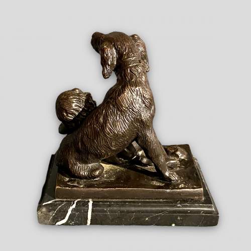20th Century Bronze Figure of a Dog Guarding a Child image-5