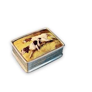 Silver Pill Box Decorated with Two Pointer Dogs