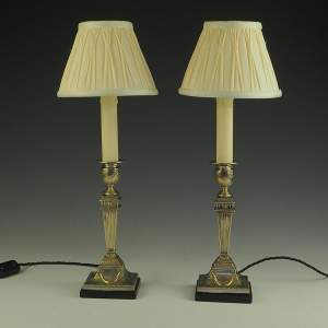 Pair of Silver Plate Charles Hawksworth and John Eyre Candlestick Lamps