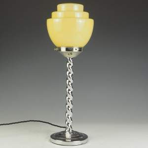 Art Deco Chrome Table Lamp with Art Deco Yellow Opaline Globe