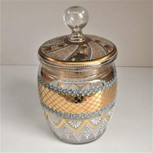 Victorian Included Glass Gilt & Enamel Jewelled Biscuit Barrel