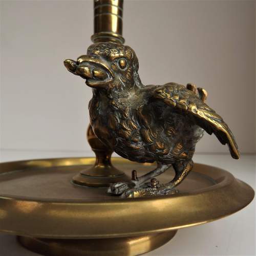 Edwardian Brass Bird Based & Etched Glass Specimen Flute Vase image-2