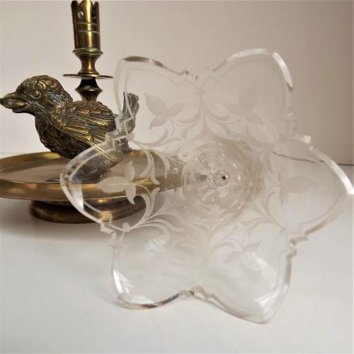 Edwardian Brass Bird Based & Etched Glass Specimen Flute Vase image-3