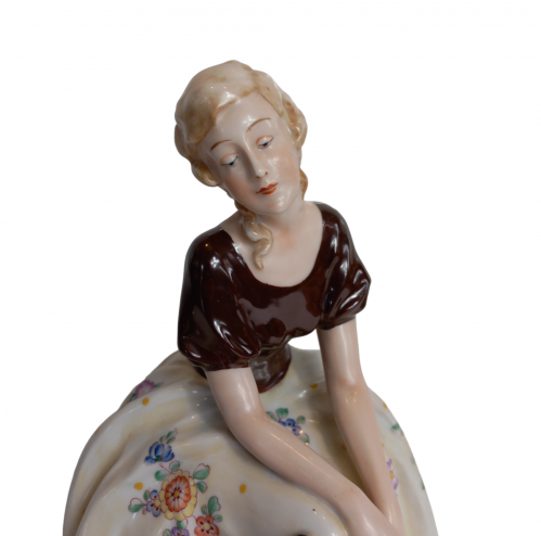 1920's Very Good Quality European Ceramic Lady and Dog image-2