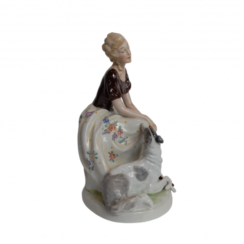 1920's Very Good Quality European Ceramic Lady and Dog image-3