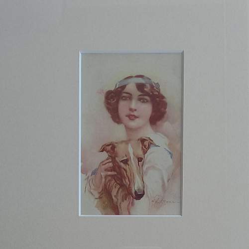 Framed Original 1920s Postcard by Italian Artist Aleardo Terzi image-2