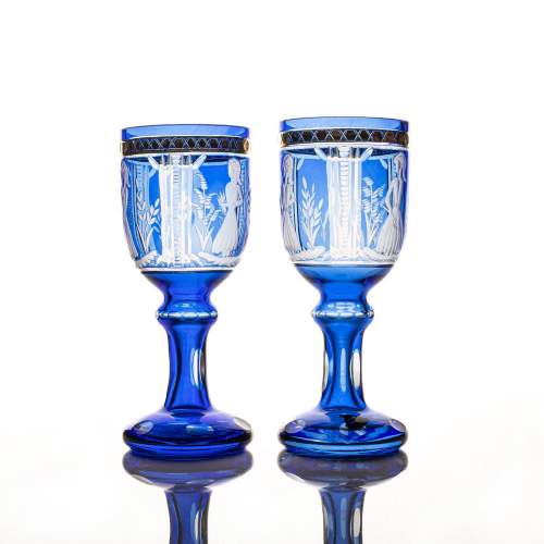 Pair of Antique Continental Blue Flash Cut Goblets image-2