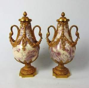 19th Century Pair of Marble Cassolettes with Gilt Bronze Mounts