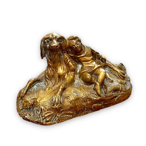 19th Century French Bronze Dog and Child Figure image-1