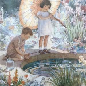 Early Margaret Tarrant Print - Anticipation - of  Children Fishing