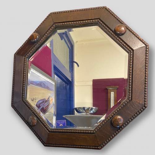 20th Century Octagonal Oak Framed Hall Mirror image-5