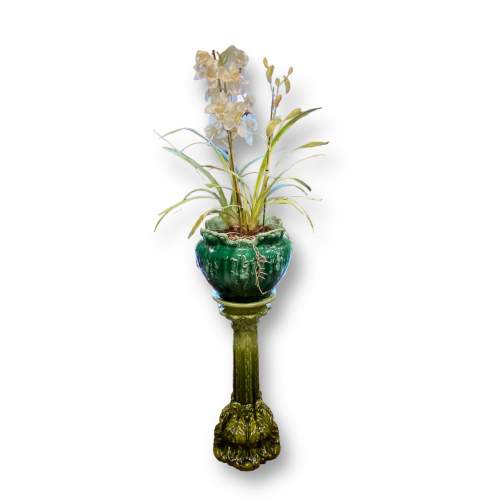Large Majolica Planter and Plant Stand image-1