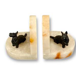 Pair of Art Deco Spelter Scottie Dog Marble Book Ends
