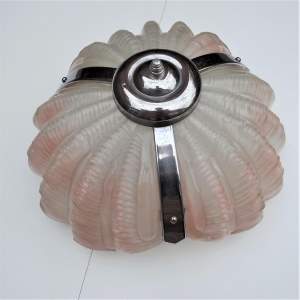 Circa 1930 Art Deco Triple Hombre Glass Clam Shell Ceiling Light