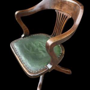 Edwardian Studded Leather Oak Office Desk Swivel Chair