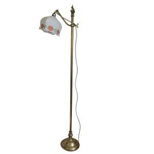 Early 20th Century Brass Floor Lamp with Glass Shade