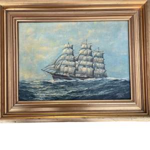 Four Masted Sailing Ship Oil on Canvas signed J E Fox 1980