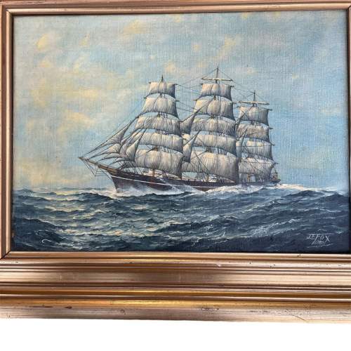 Four Masted Sailing Ship Oil on Canvas signed J E Fox 1980 image-3