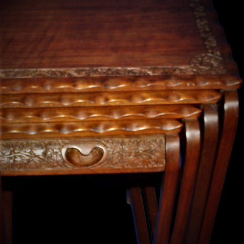 Vintage Hardwood Nest of Tables with Carved Borders image-2